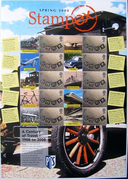 2008 GB - BC-133 - Stampex Spring Travel Centenary Smiler Sheet